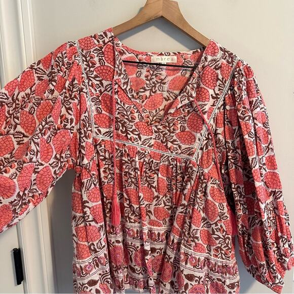 Tuckernuck Marea Pink White Floral Cotton Long Sleeve Tassel Block Print Top M - Picture 10 of 13